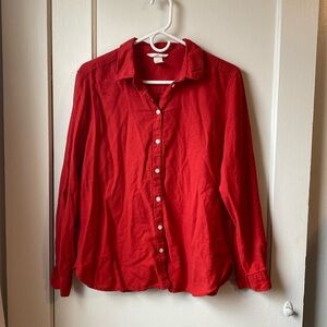 Red linen button up blouse